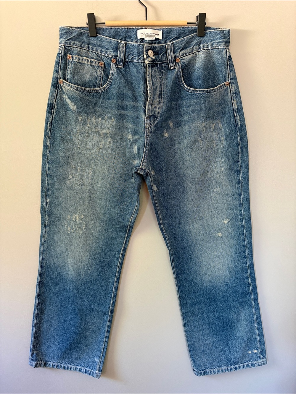 Victoria Beckham‎ Distressed Straight Leg Mid Denim Jeans Size 31